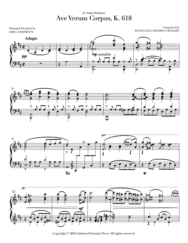 Mozart: Ave verum corpus (solo piano) — Anderson & Roe Piano Duo